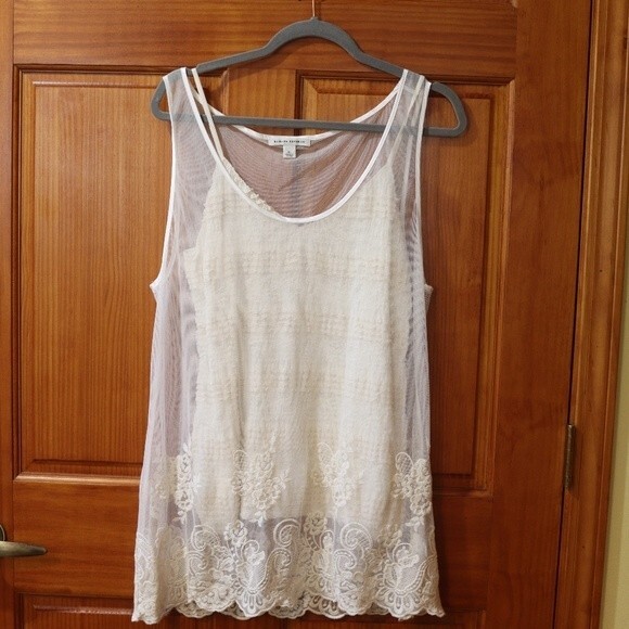 Banana Republic Cream & White Sheer Tank Set Boho Cottagecore LG /XL - Picture 2 of 13